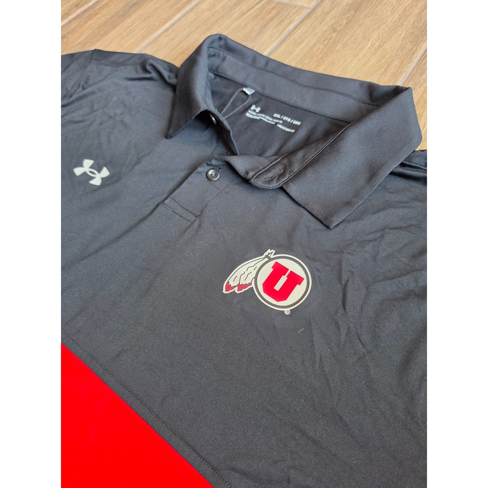 Under Armour Utah Utes Mens 2XL HeatGear Colorblock Polo Shirt Black Red NWT
